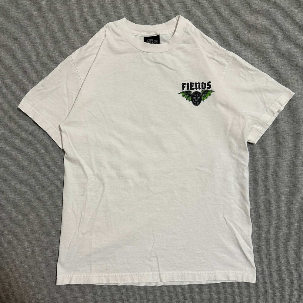 Creature Skateboards Fiends Hockey Skull Graphic Tee White Double Sided Medium‎